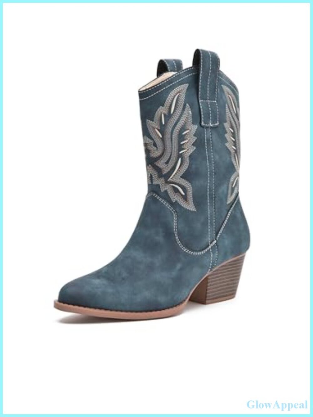 Western Embroidered Ankle Boots Low Chunky Heel Suede Women